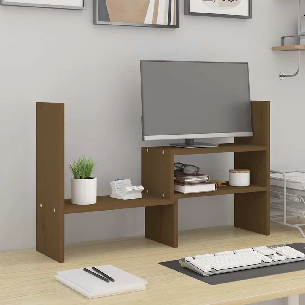 vidaXL Suporte para monitor (39-72)x17x43 cm pinho maciço castanho-mel