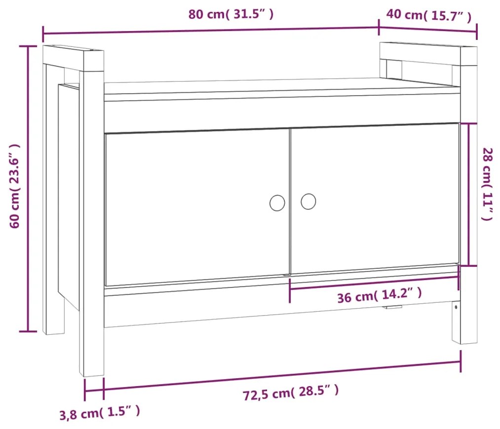 Banco de corredor 80x40x60 cm pinho maciço castanho mel
