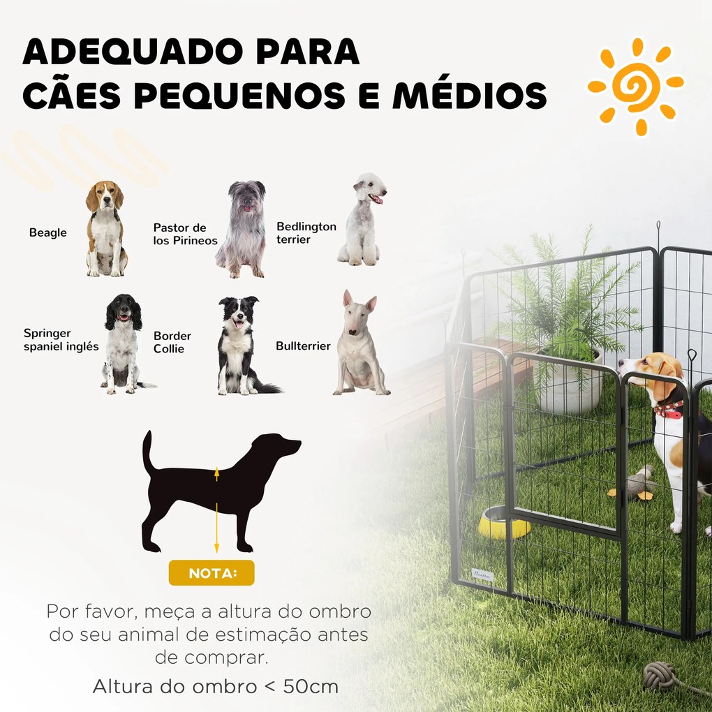 Parque para Cães 6 Painéis de 80 cm de Altura Cercas para Cães de Aço Dobrável com Porta para Interior e Exterior Preto