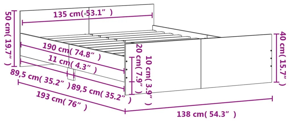 Estrutura de Cama Moona - 135x190 cm - Cinzento - Design Moderno