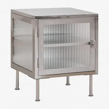 Mesa De Cabeceira Em Aço E Vidro Paoline Cinzento Escovado - Sklum