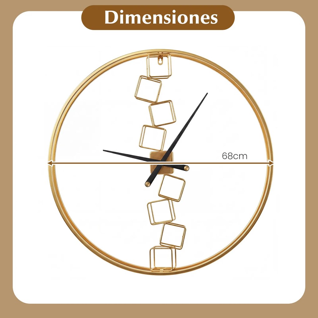 Relógio de parede grande em metal, 68 cm, estilo nórdico, elegante, silencioso, a pilhas, decoração para sala, quarto e cozinha