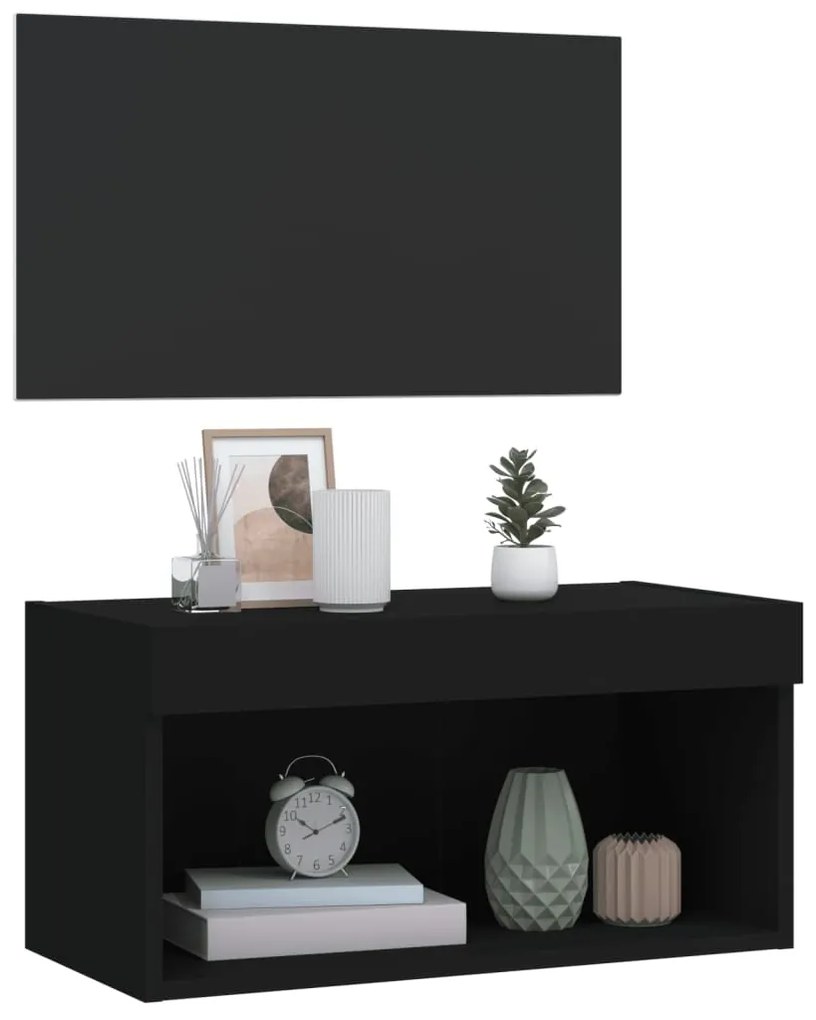 Móvel de TV com luzes LED 60x30x30 cm preto