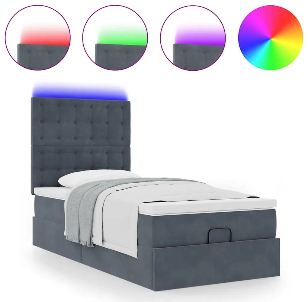 Estrutura cama otomana colchões 90x190cm veludo cinzento escuro