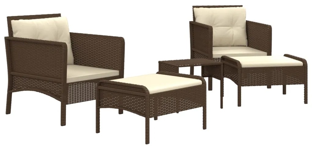 5 pcs conjunto lounge jardim c/ almofadões vime PE castanho