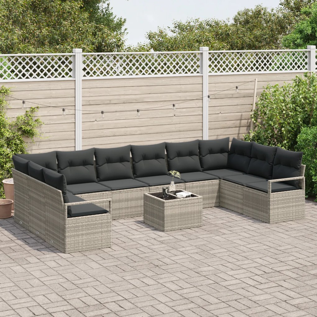 Conjunto de Sofá de Jardim vidaXL de 11 Peças com Almofadas Cinza Ratt