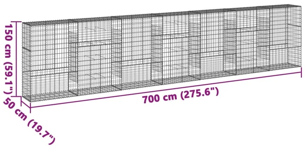 Cesto gabião com cobertura 700x50x150 cm ferro galvanizado