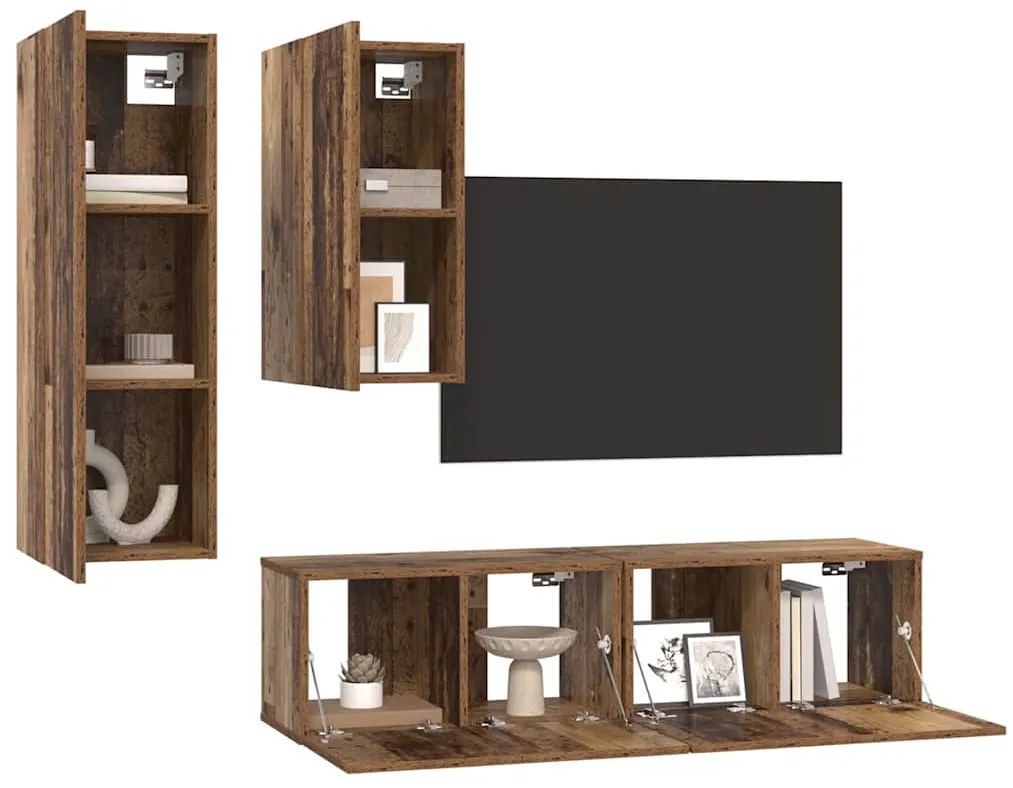 Conjunto de móvel de TV 4 pcs Madeira antiga 30.5 x 30 x 90 cm