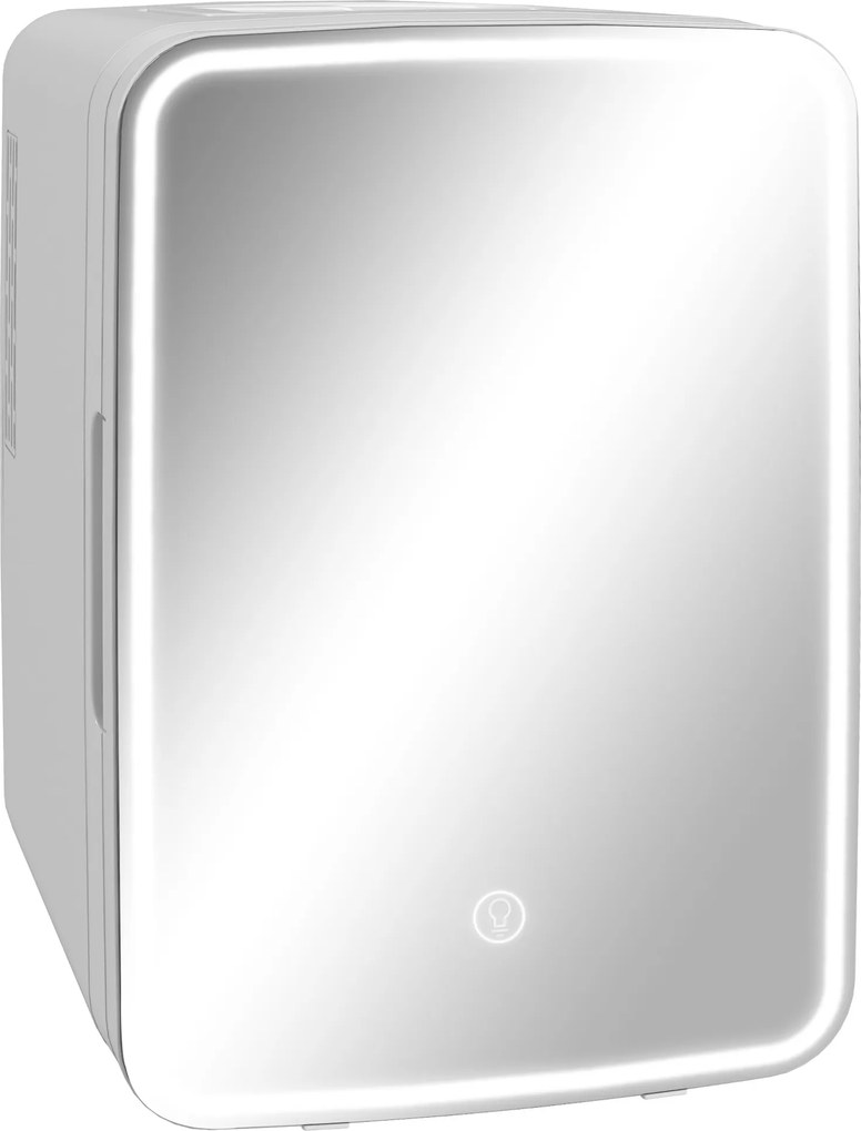 Mini Frigorífico para Cosméticos 10L 12V/240V para Arrefecer e Aquecer com Espelho de Luzes LED 23,5x28x34 cm Branco