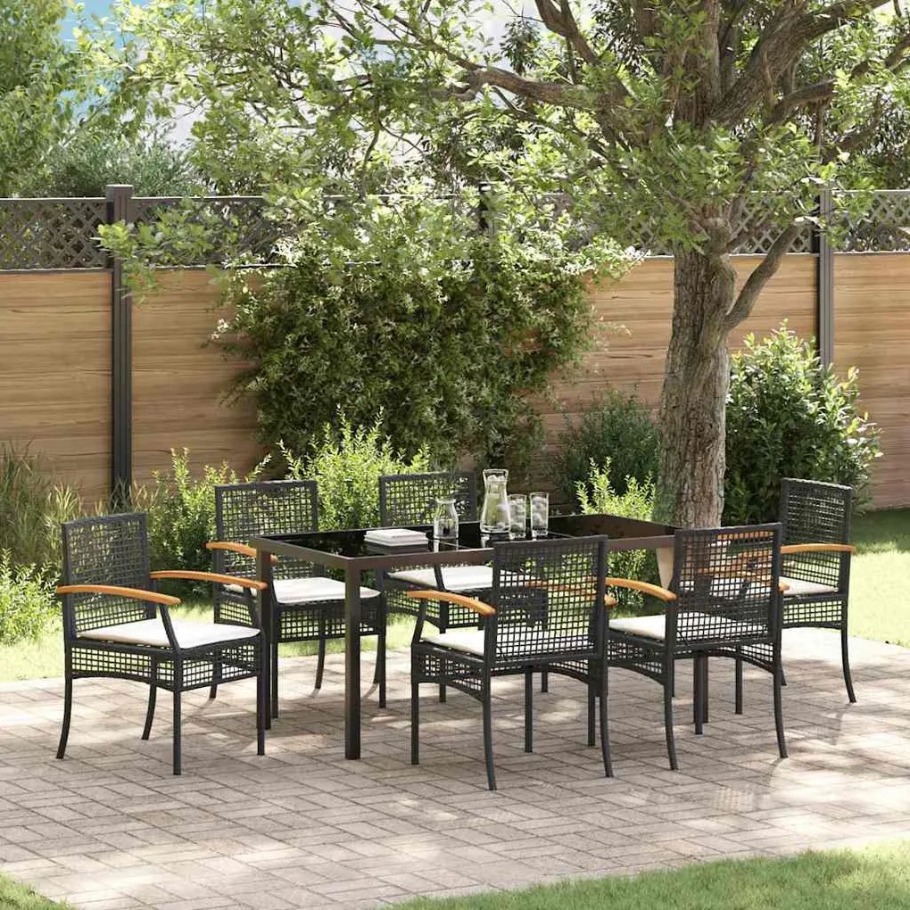 vidaXL Conjunto de Jantar de Jardim da com 7 Peças e Almofadas em Rattan Sintético Preto