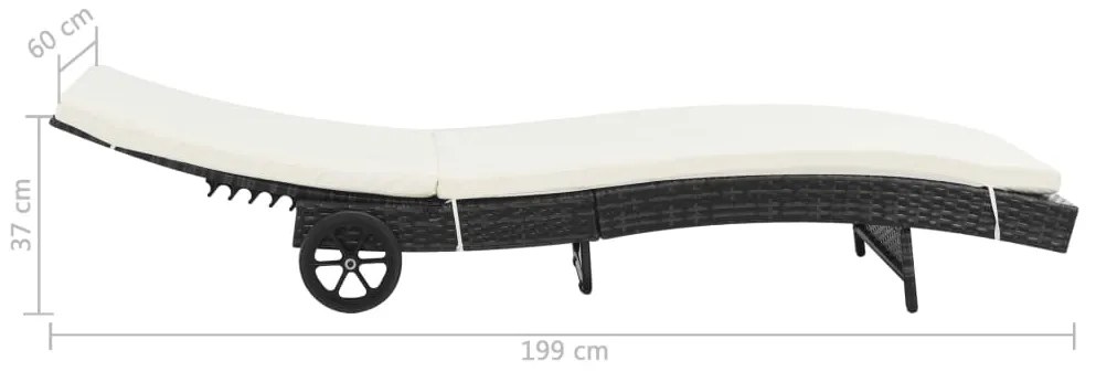 Espreguiçadeiras com rodas e almofadões 2 pcs vime PE preto