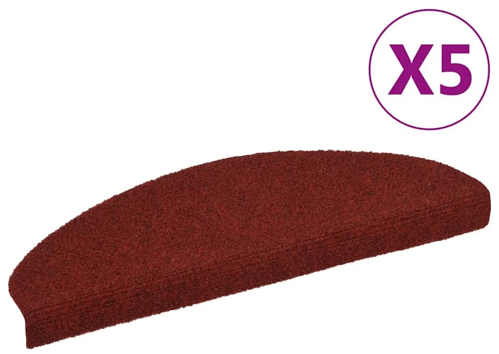 Tapetes de escada autoadesivos 5 pcs 65x21x4 cm vermelho