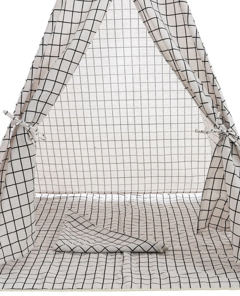 Tenda de brincar Esna em xadrez 155 x 120 x 120 cm Cinzento