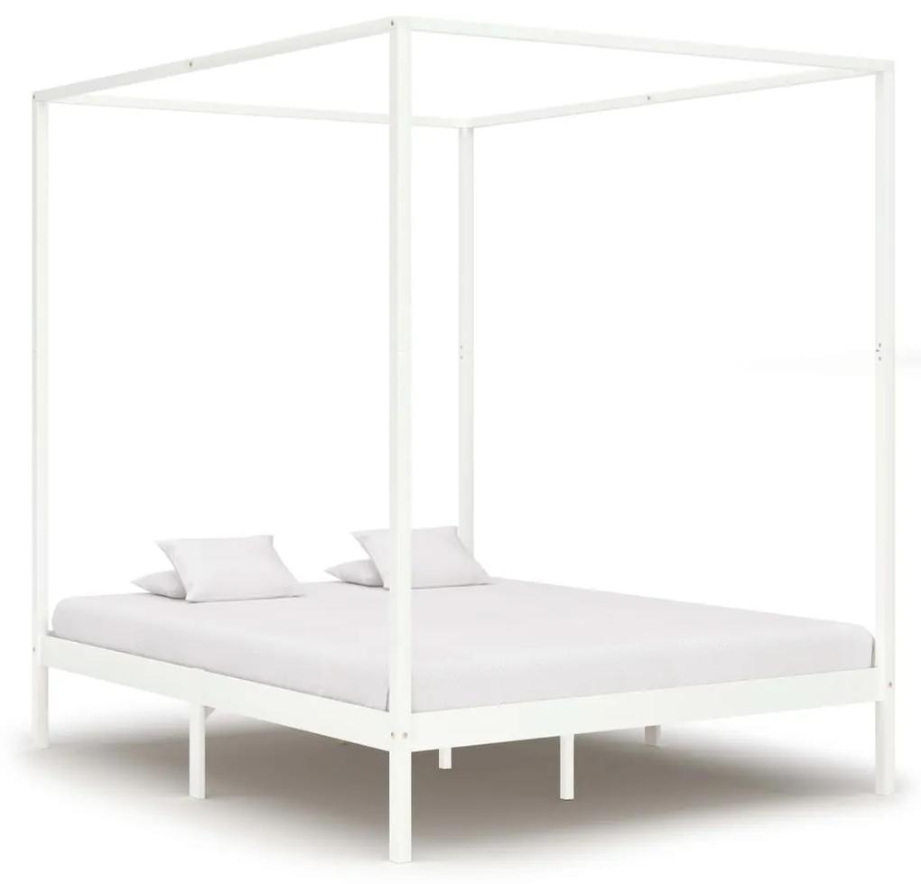 Estrutura de cama com toldo 180x200 cm pinho maciço branco