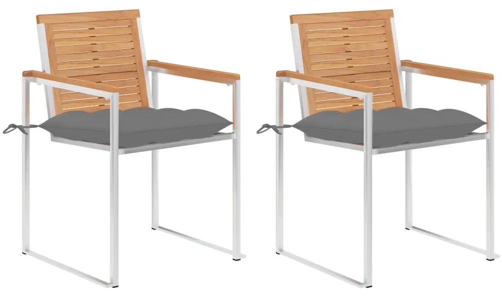 vidaXL Cadeiras de jardim com almofadões 2 pcs teca maciça e aço