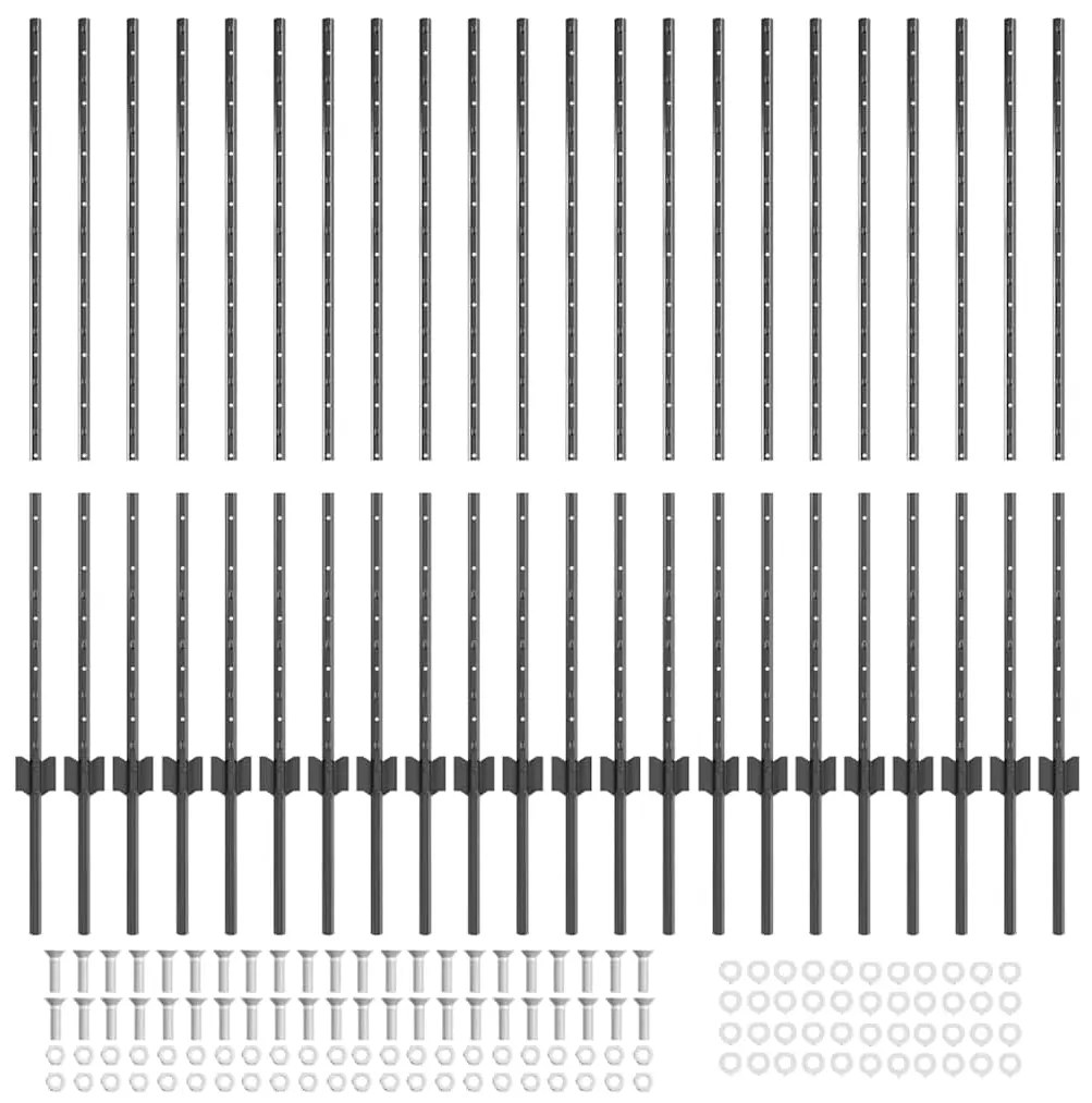 Postes de Cerca Prateados 44 pcs Cinzeto Altura de 150cm Metal