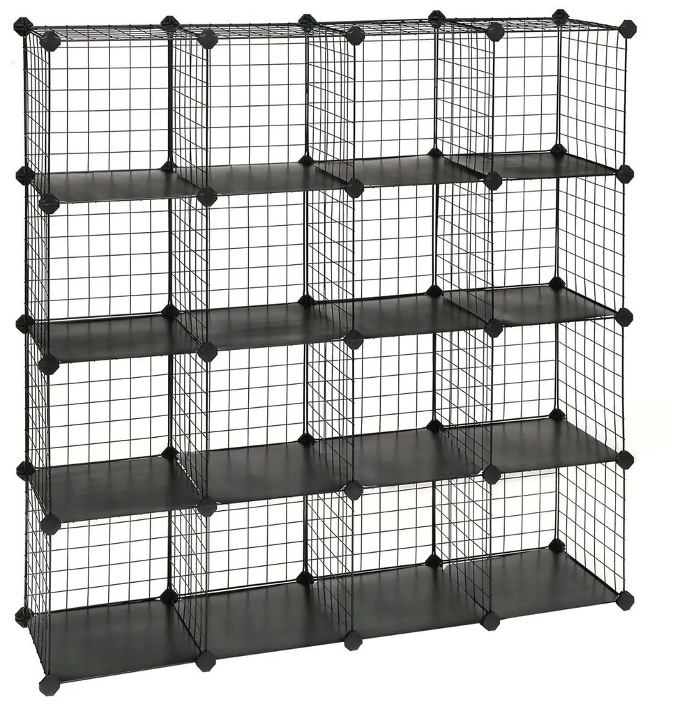 Organizador de armazenamento de arame metálico SONGMICS de 16 cubos, armário de armário faça você mesmo e grades de prateleiras modulares, prateleiras e rack de malha de arame, preto LPI44H