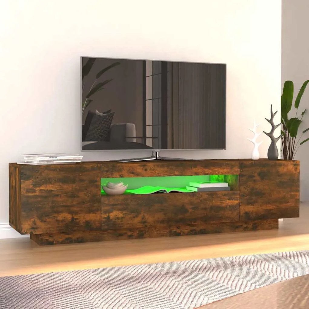 Móvel de TV com luzes LED 160x35x40 cm carvalho fumado
