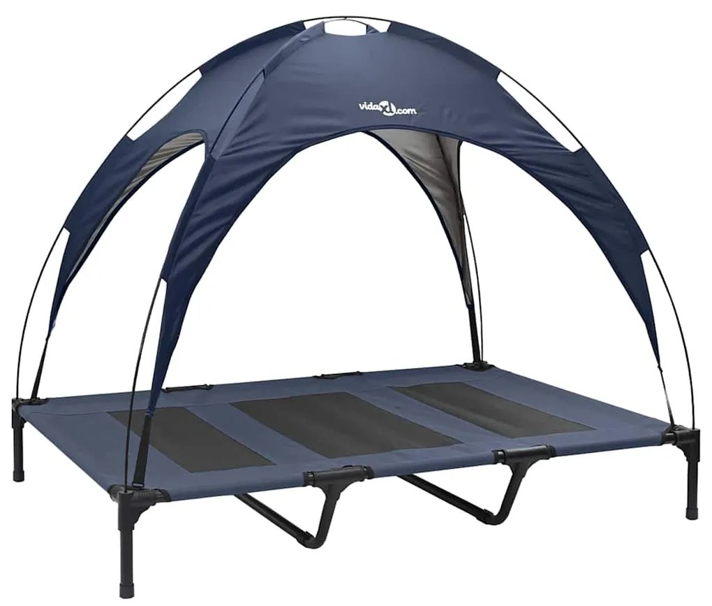 Cama Elevada para Cães com Toldo Removível Azul-marinho XL Aço
