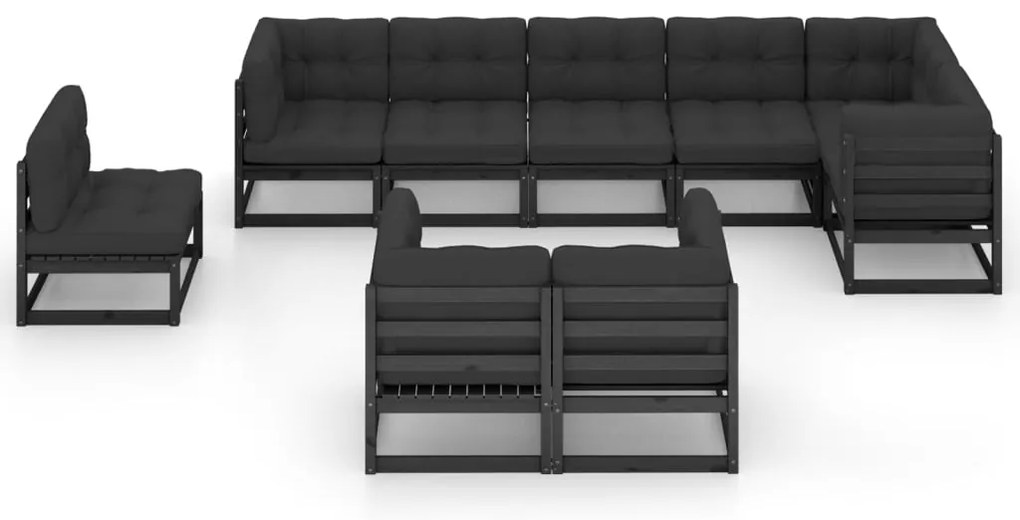 9 pcs conjunto lounge de jardim c/ almofadões pinho maciço