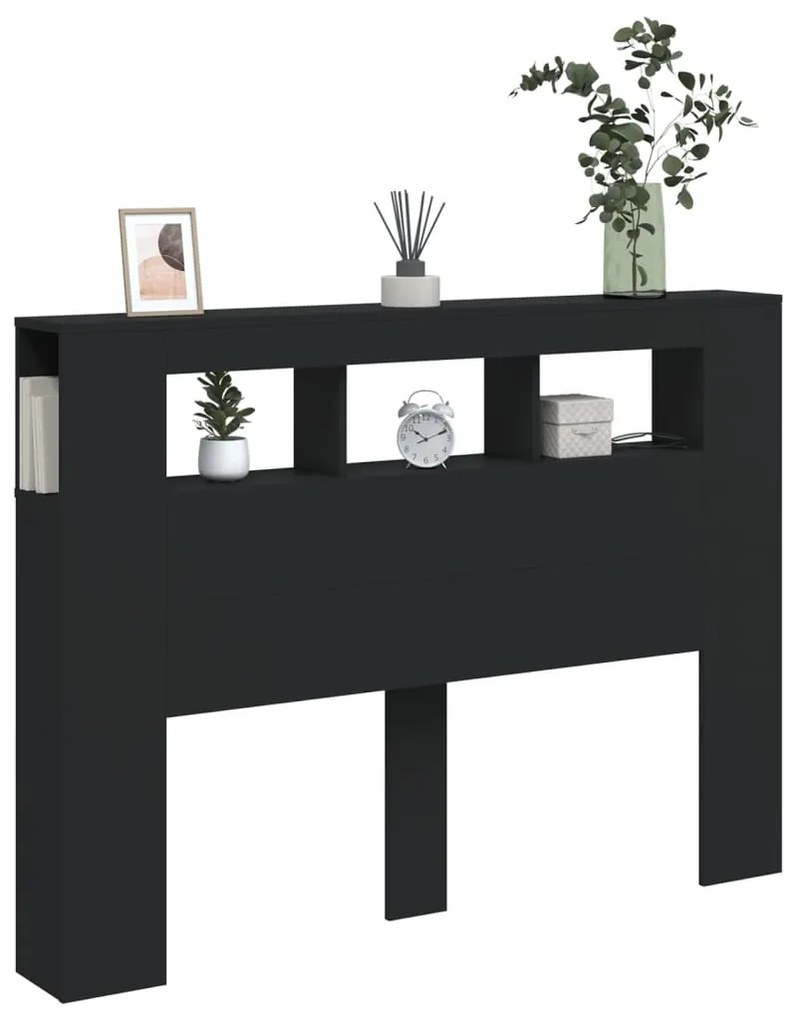 Cabeceira cama c/ LEDs 140x18,5x103,5 cm deriv. madeira preto