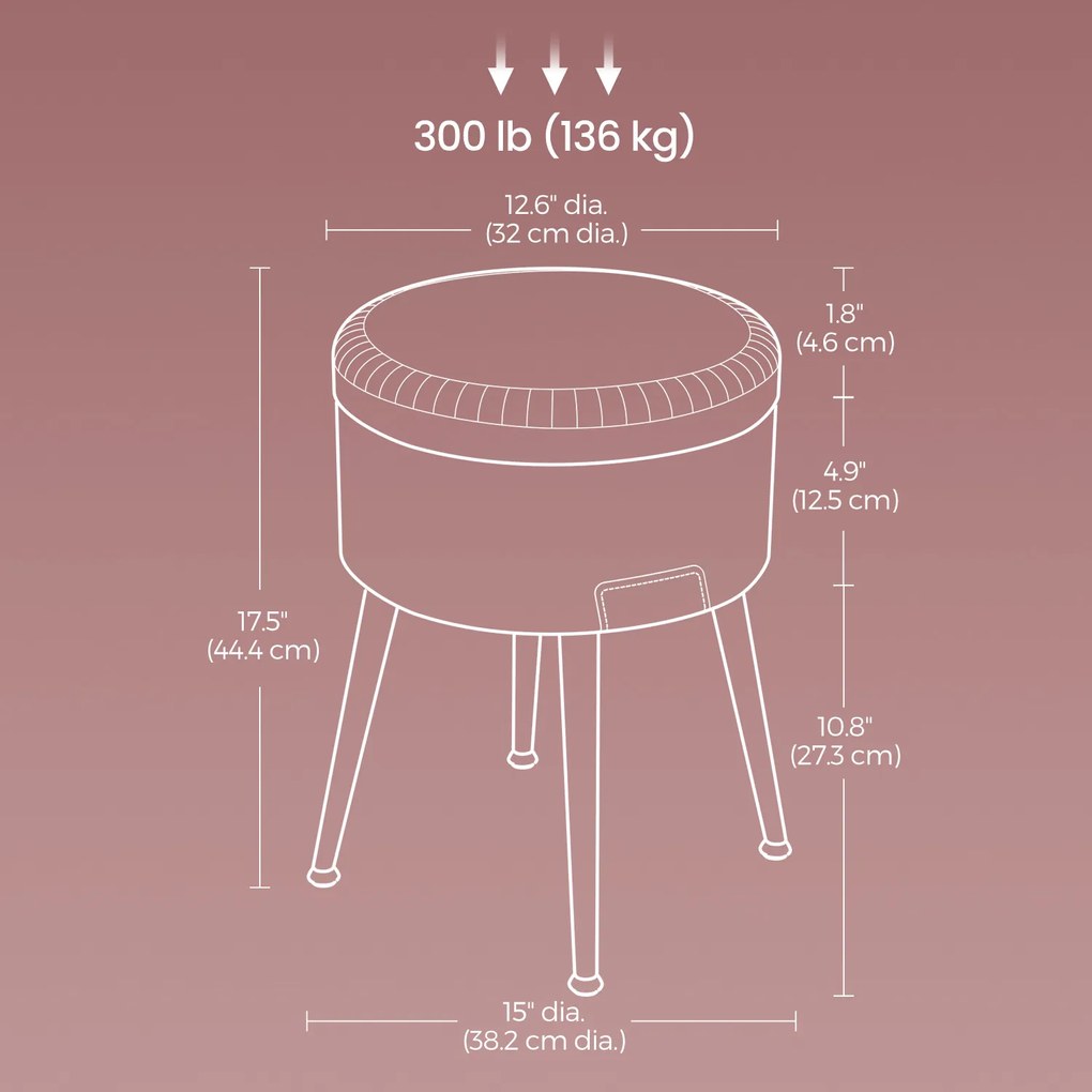 Banco com espaço de arrumação, banco toucador, pufe 44,4 cm de altura Castanho Caramelo