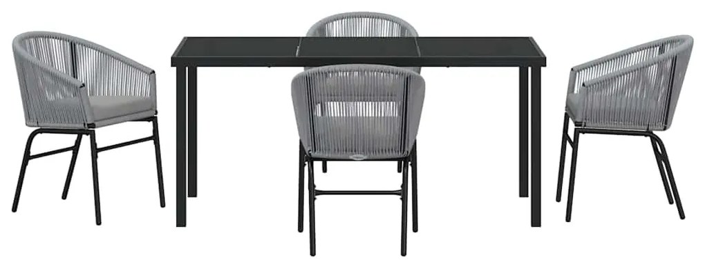 Conjunto de jantar de jardim com 5 peças em rattan e poliéster cinza.
