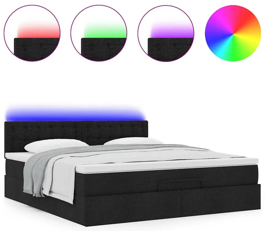 Estrutura de cama otomana com colchão 160x200 cm tecido preto
