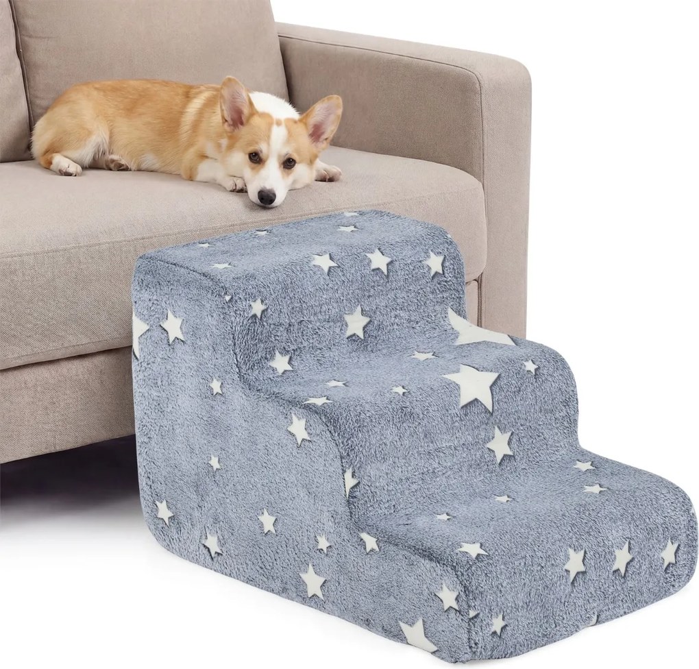 Escada de espuma  luminescente com 3 degraus para cães 60 x 40,5 x 39 cm, com base antiderrapante e capa lavável de alta densidade e, para animais de