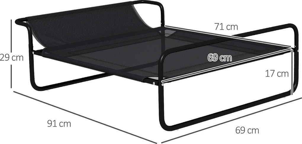 Cama Elevada para Cães Respirável para Cães Pequenos 91x69x29 cm Tecido de Textilene Apoio de Cabeça Preto