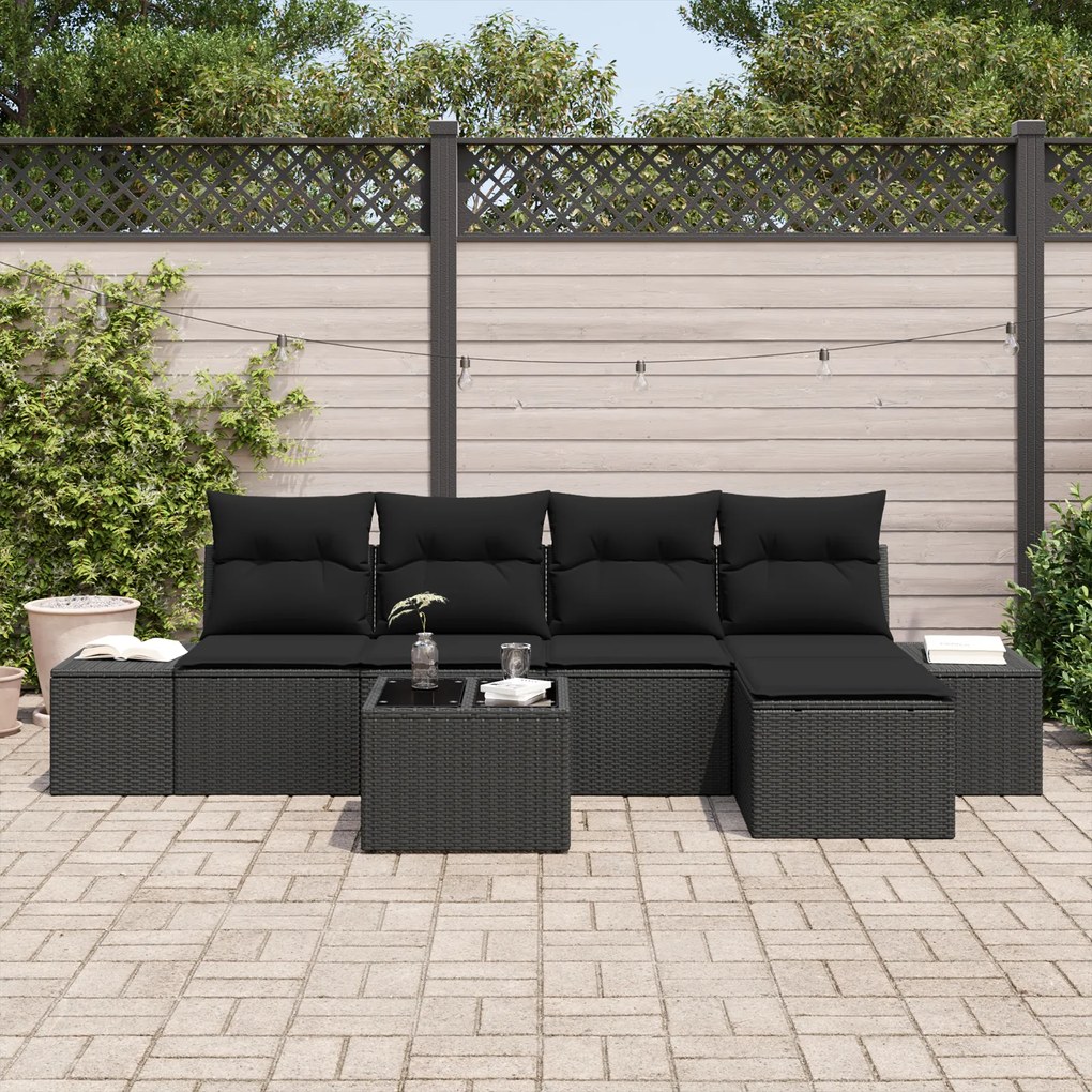 Conjunto de Sofá de 6 Peças de Jardim com Almofadas Bege de Rattan Pol