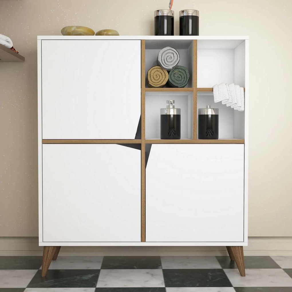 Armário Multiusos Pulse – Branco e Nogueira – 100x115x30 cm