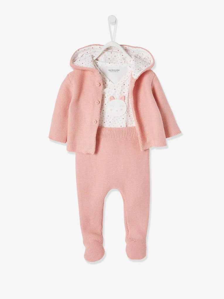 Oferta do IVA - Conjunto Presente para recém-nascido, com 3 peças rosa claro liso com motivo