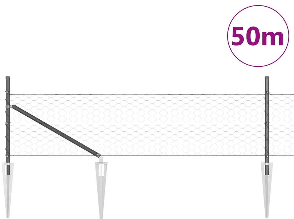 Cerca Hexagonal vidaXL Cinza 0,4x50 m Aço