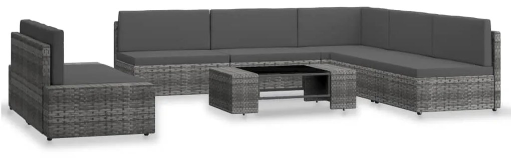 vidaXL 7 pcs conjunto lounge de jardim vime PE cinzento