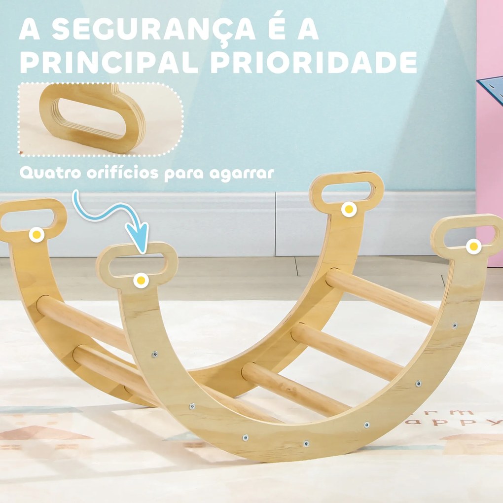 Arco de Aprendizagem para Crianças 2 em 1 Arco de Escalar para Crianças de 18-48 Meses Baloiço para Bebés 68x42x36 cm Madeira