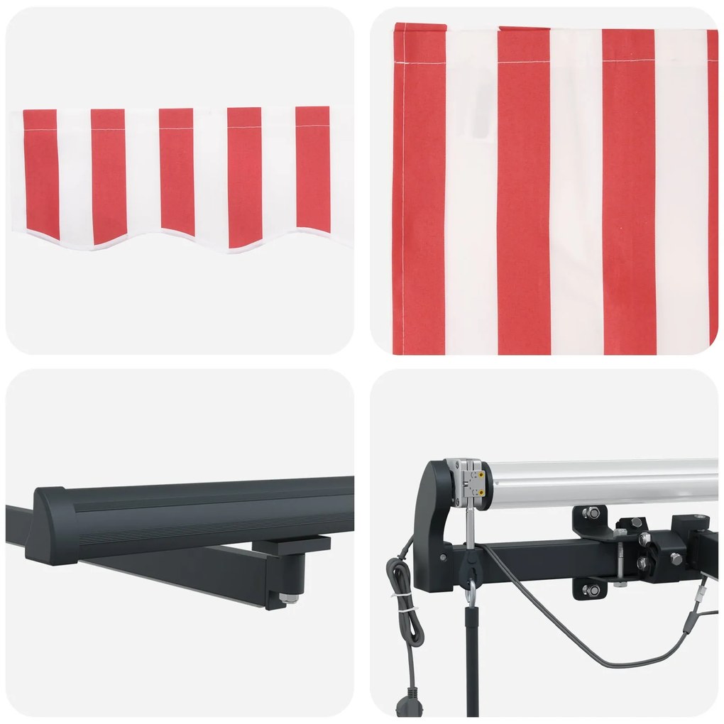 Toldo Retrátil Automático com Faixa LED Vermelho e Branco 450x350 cm