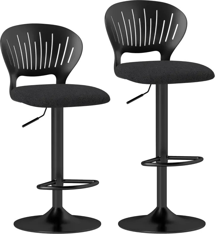 Conjunto de 2 Bancos Altos de Cozinha Giratórios a 360° Reguláveis em Altura de 84-105 cm 40,5x43x84-105 cm Preto