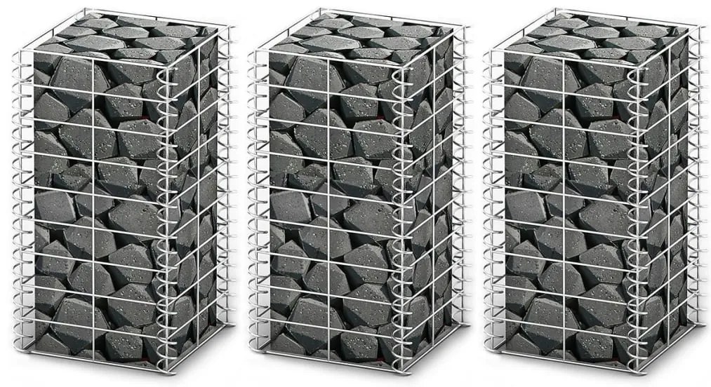 Conjunto de gabiões 3 pcs arame galvanizado 25 x 25 x 50 cm