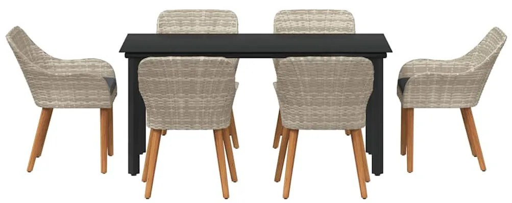 Conjunto de sala de jantar 7 pcs Cinza claro e preto