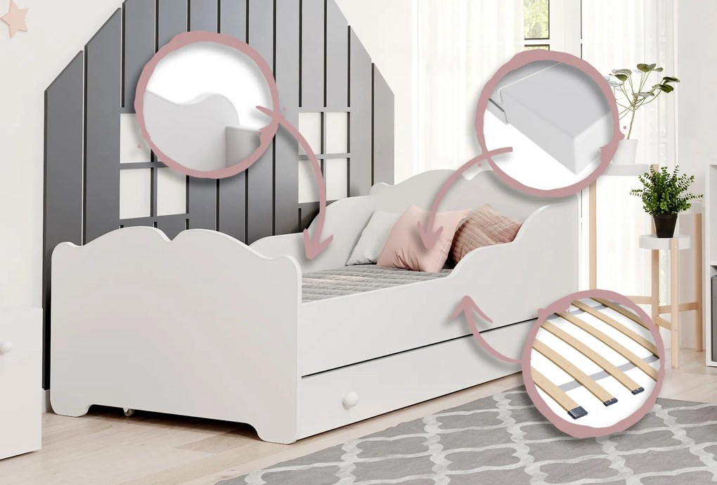 Cama infantil ANNA branca com gaveta 160x80 - colchão e estrado incluído