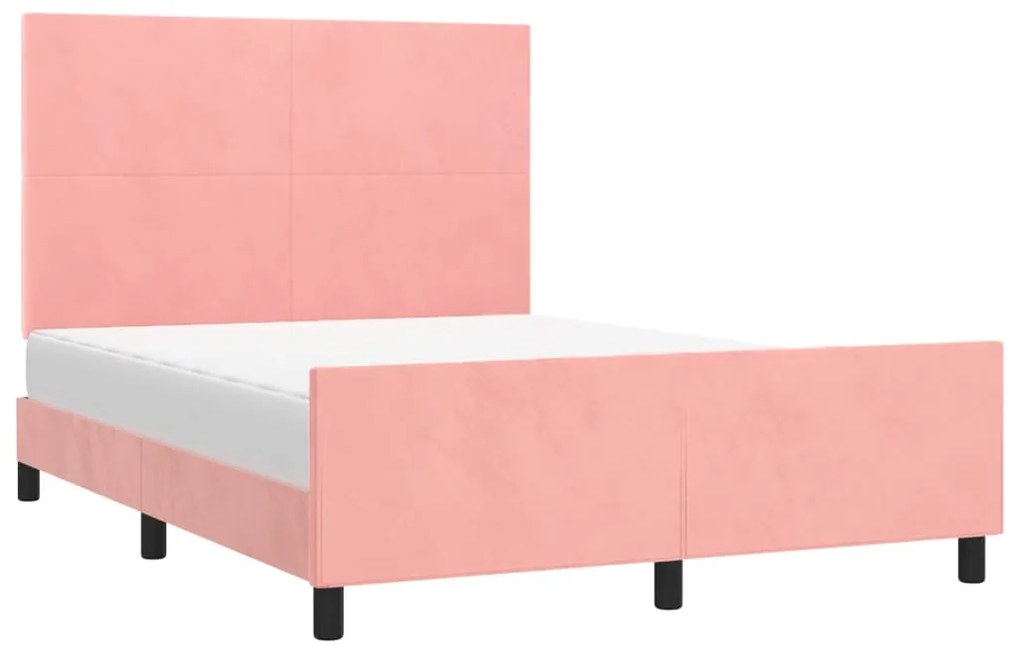 Estrutura de cama c/ cabeceira 140x200 cm veludo rosa