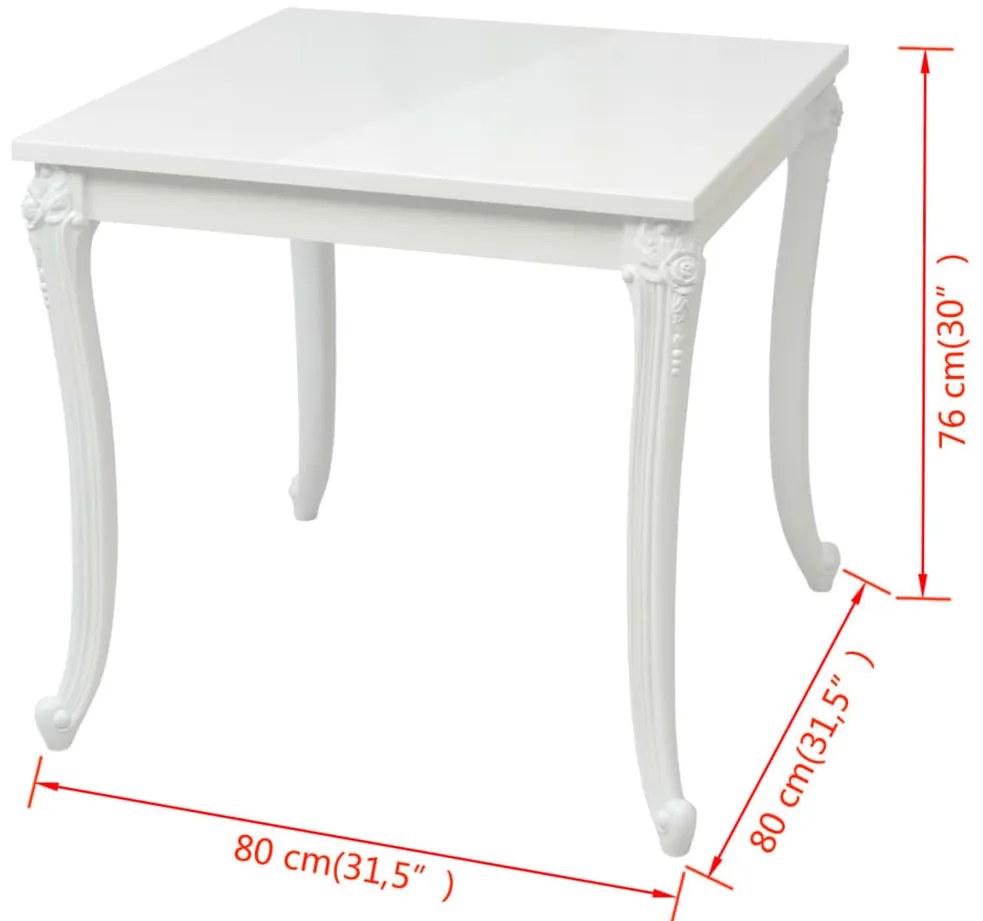 Mesa de jantar, 80x80x76 cm, branco brilhante