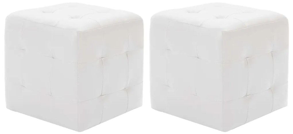 Pufe 2 pcs 30x30x30 cm couro artificial branco