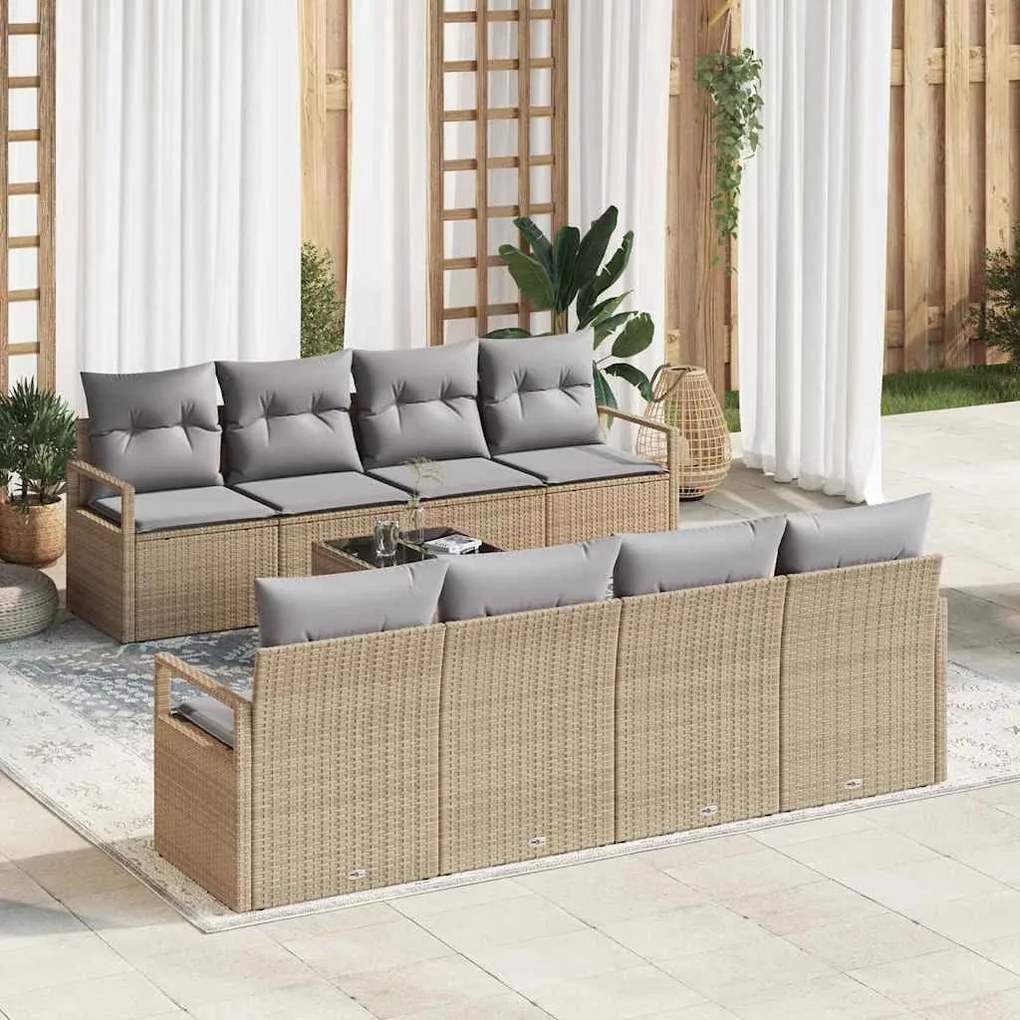 vidaXL Conjunto de Sofás com almofada 7 pcs Bege e Cinza vime PE