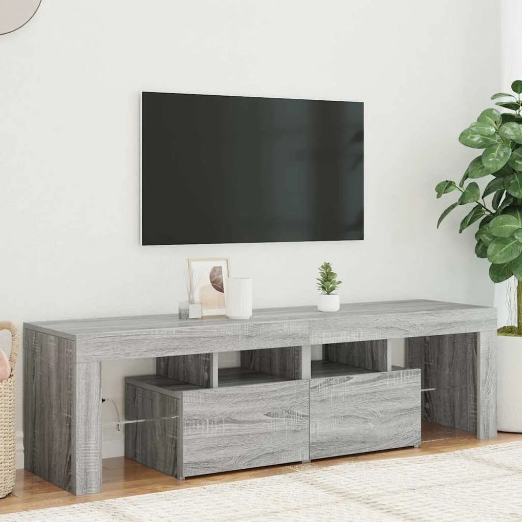 Móvel de TV com luzes LED 140x36,5x40 cm cinzento sonoma