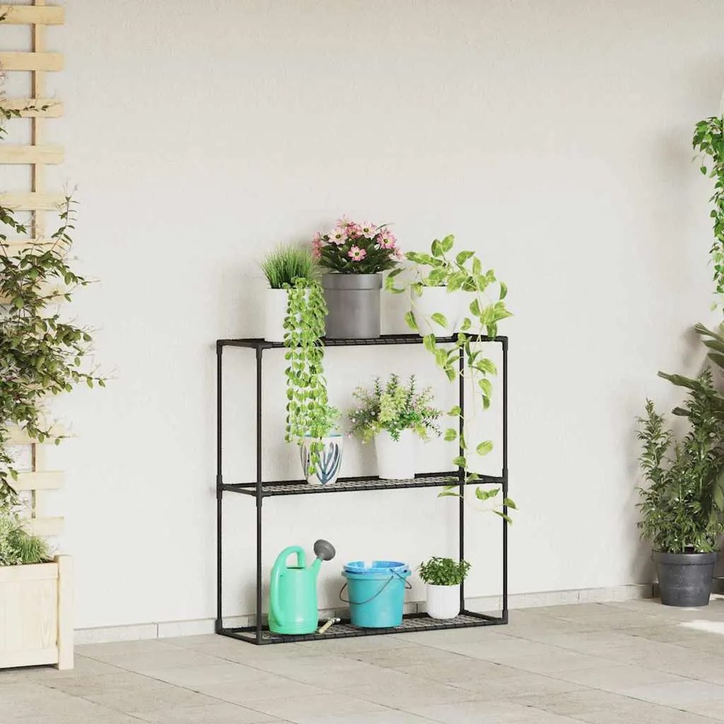 vidaXL Suporte para Plantas de 3 Andares Preto 100 x 32 x 102 cm Aço