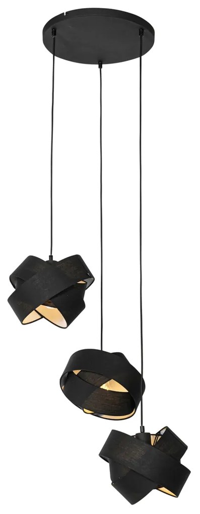 Candeeiro de suspensão moderno preto 3 luzes - Cloth