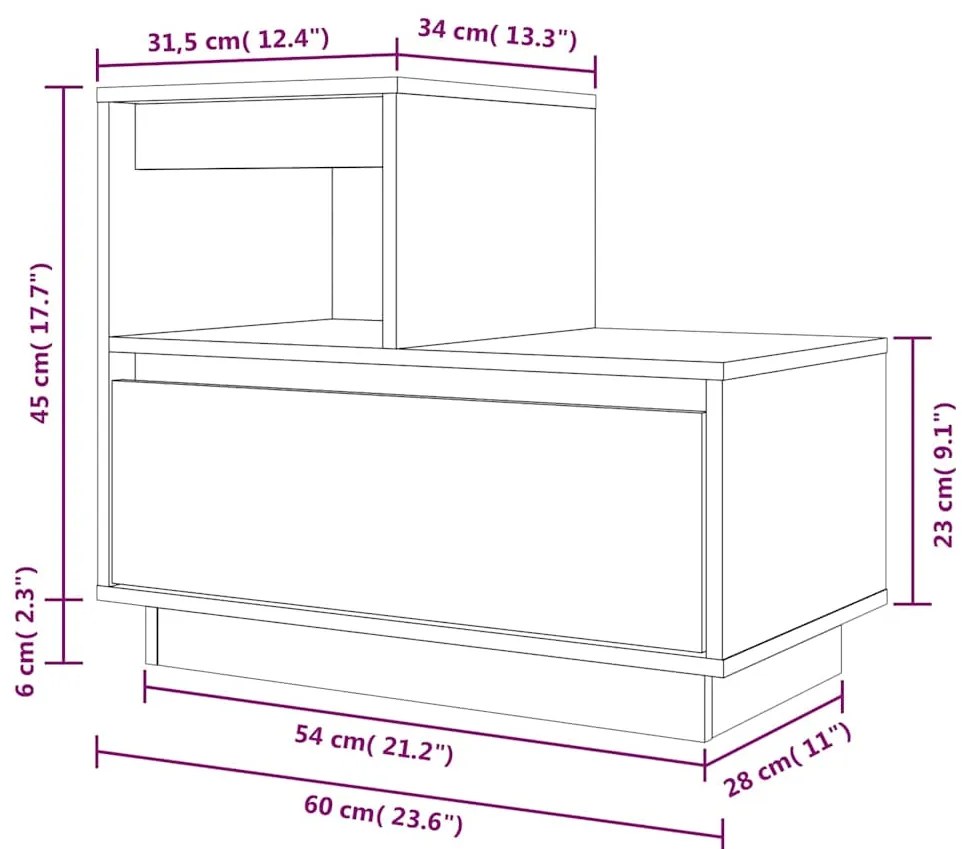 Mesa de cabeceira 60x34x51 cm madeira de pinho maciça branco