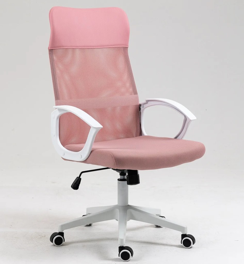 Cadeira de escritório VERTON, branco, rede e tecido rosa